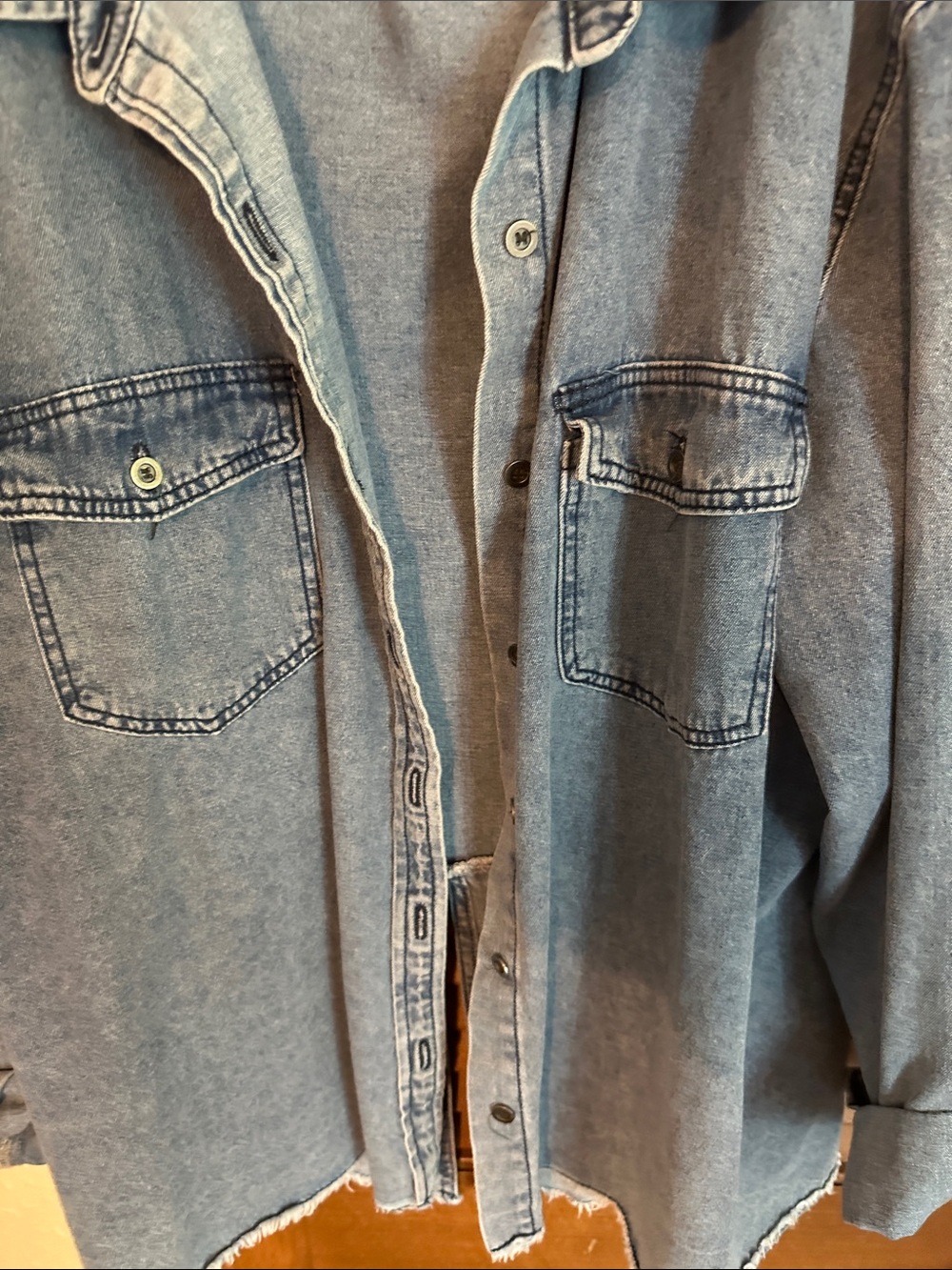 Lightweight Blue Denim Button-Up Shirt Jacket - Picture 3 of 7